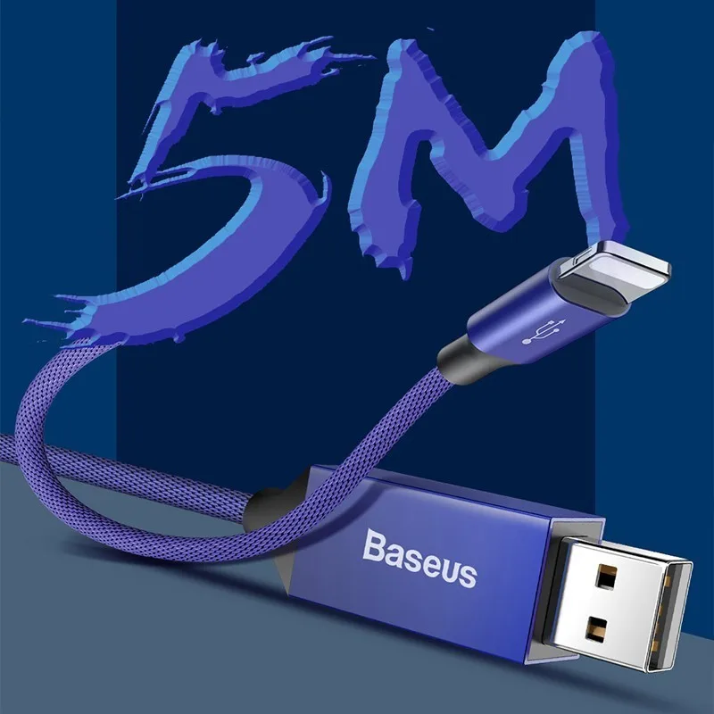 

5M/16Ft USB Cables For iPhone 8 7 6 6s 2A Fast Charging Cable Reversible For Apple iPhone Charger Xs X Long Cable Data Sync Cord
