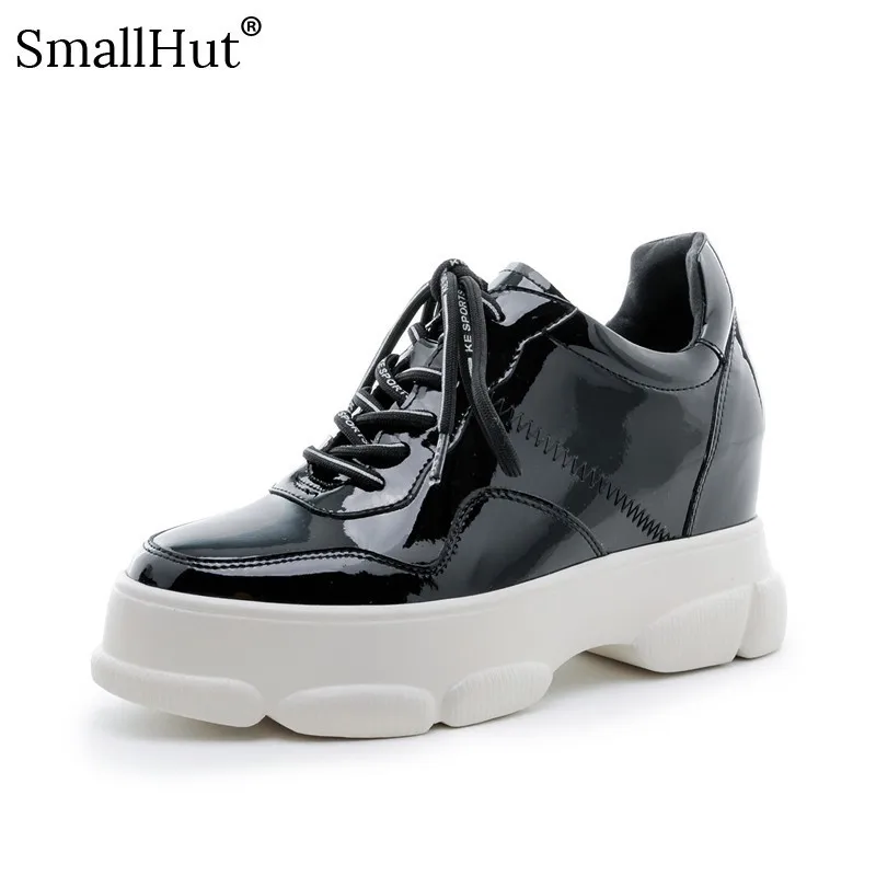 

Women Platform Sneaker Genuine Leather 2019 Spring Autumn Casual Round Toe Black Beige Ladies Cross-tied Flat With Shoes E026