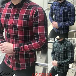 2019 Новая мода для мужчин с длинным рукавом и пуговицы подпушка Топ Slim Fit Повседневное платье стильная рубашка плюс размеры