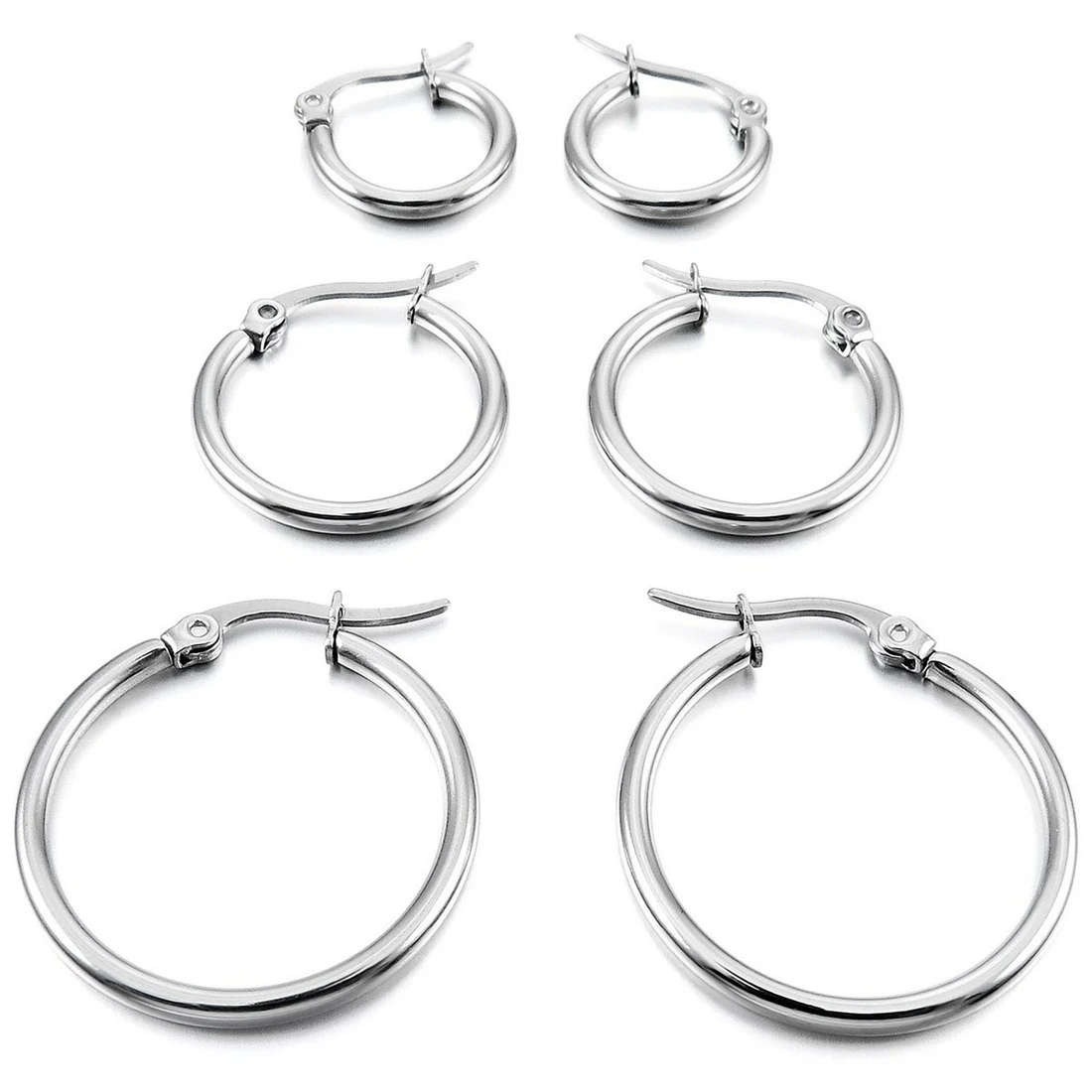 

3 pairs 15mm 20mm 25mm Stainless Steel Hoop Huggies Earrings Set Woman