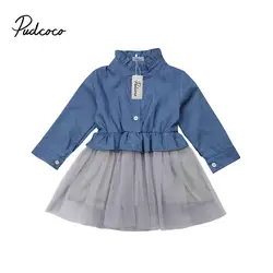 Модные джинсовые Платье для маленьких девочек Демисезонный принцессы в стиле пэчворк вечерние джинсовые Костюмы малыша платье-пачка с