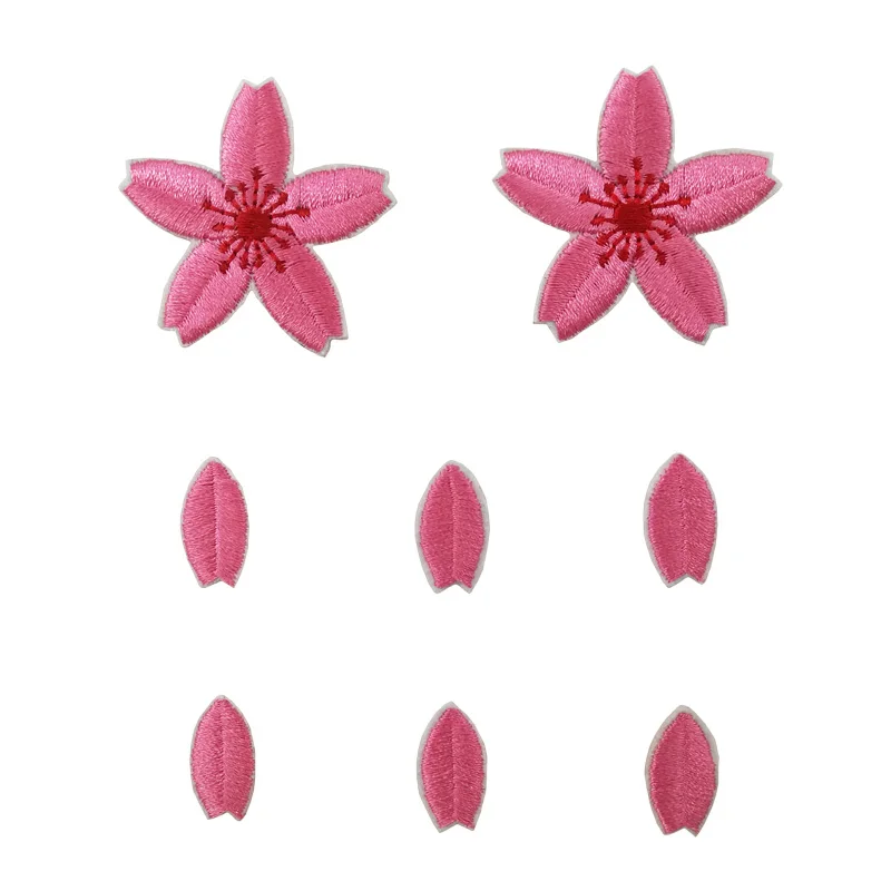 Hot Pink Cherry Blossom Sakura Flower petal SET Embroidered Iron On