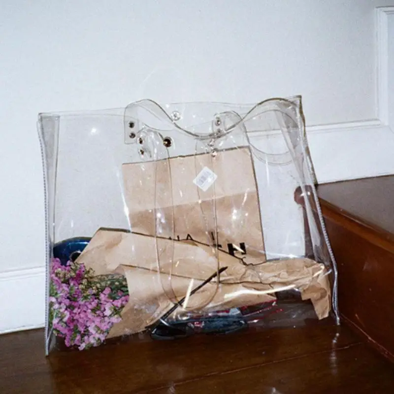 

Clear Transparent PVC Shoulder Bags Women Jelly Bags Purse Large Casual Tote Solid Color Handbags Sac A Main Female Top Handbag