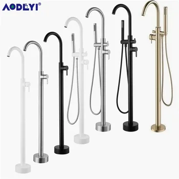 

AODEYI Brass Floor Stand Bathroom Bathtub Filler Tap Swivel Shower Mixer Faucet Set 2-Modes, Brushed Gold or Matte Black