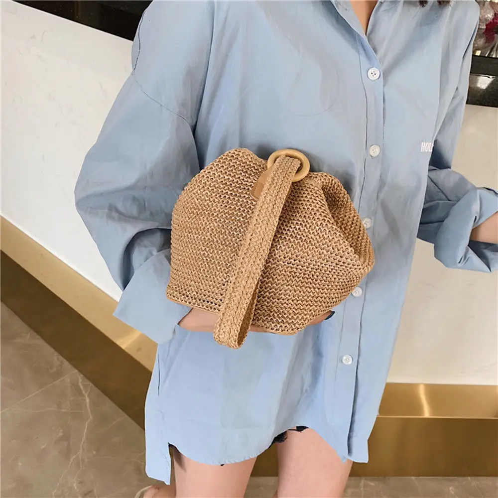 

Square Straw Bag Handbags Women Summer Rattan Bag Handmade Woven Circle Bohemia Drawstring Shopping Handbag New