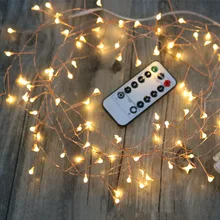 Дистанционное управление кластера строка огни спальня Свадебный Стол вечерние светодиодные декоративные лампы медный провод Фея Рождество дерево огни