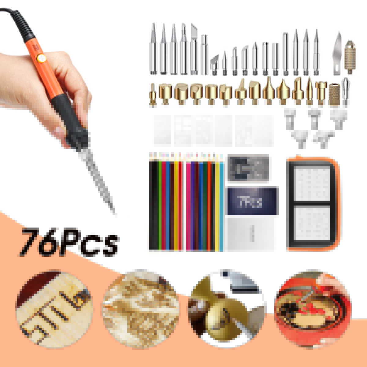 

76Pcs 60W Electric Solder Iron Wood Burning Adjustable Carving Pyrography Soldering Welding Wood Embossing Burning US/EU Plug