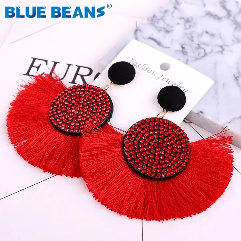 Tassel earrings bohemian statement luxury long earring Bohemian colorfull boots with a lot of fringes from Spain