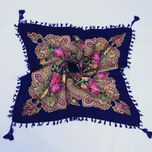 Шарф шаль с принтом русский Узор кисточкой квадратный шарф женский зимний хлопок ацтекский хиджаб обёрточная бумага платок 90*90 см 130 г