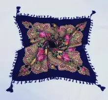 Print Scarf Shawl Russian Pattern Tassel Square Scarf Female Winter Cotton Aztec Hijab Wrap Head Scarf 90*90cm 130g britain flag letter landmark pattern tassel scarf