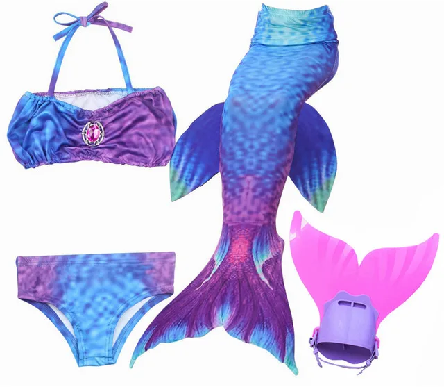 

Hot 4pcs/set Fancy Dianonds Mermaid Tail With Monofin Flippers Girls Swimsuit Mermaid Tail Costume For Girls Swimming