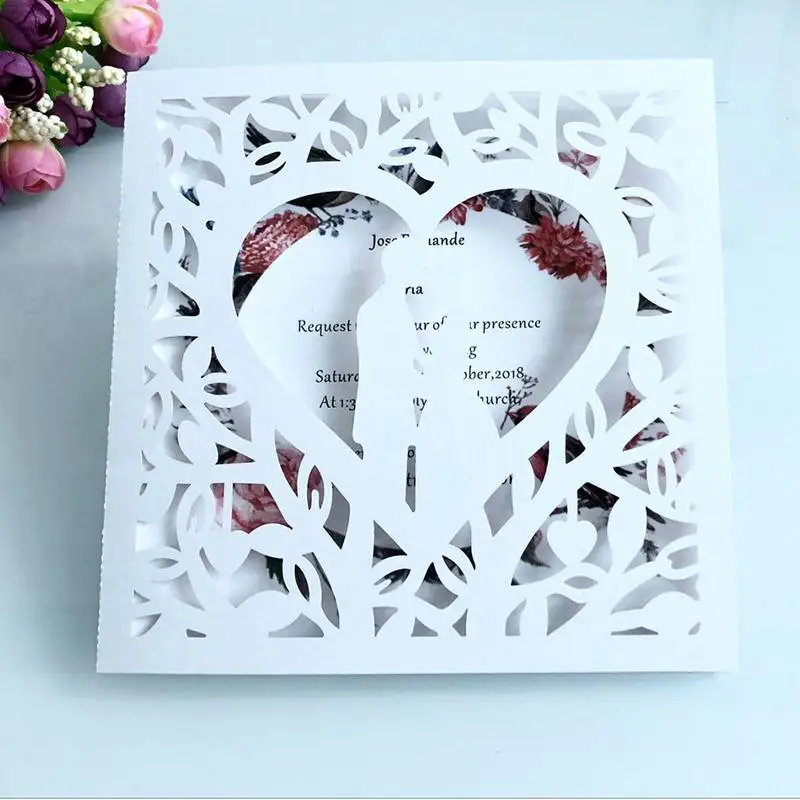  10 Vertical Laser Cutting Invitation Card Set European Wedding Groom Bride Invitation Large Busines - 32983911140