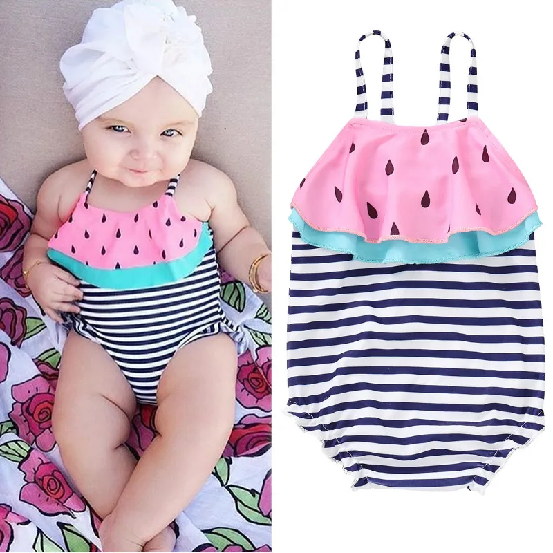 

Toddler Kids Baby Girl Swimwear 2019 Ruffle Watermelon Striped One Piece Bikini Summer Baby Girl Swimsuit Beachwear Swimsuit