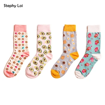 

Colorful Funny Avocado Combed Cotton Women Socks of Omelette Pineapple Cupcake Donut Harajuku Winter Gift Harajuku 2019 kawaii