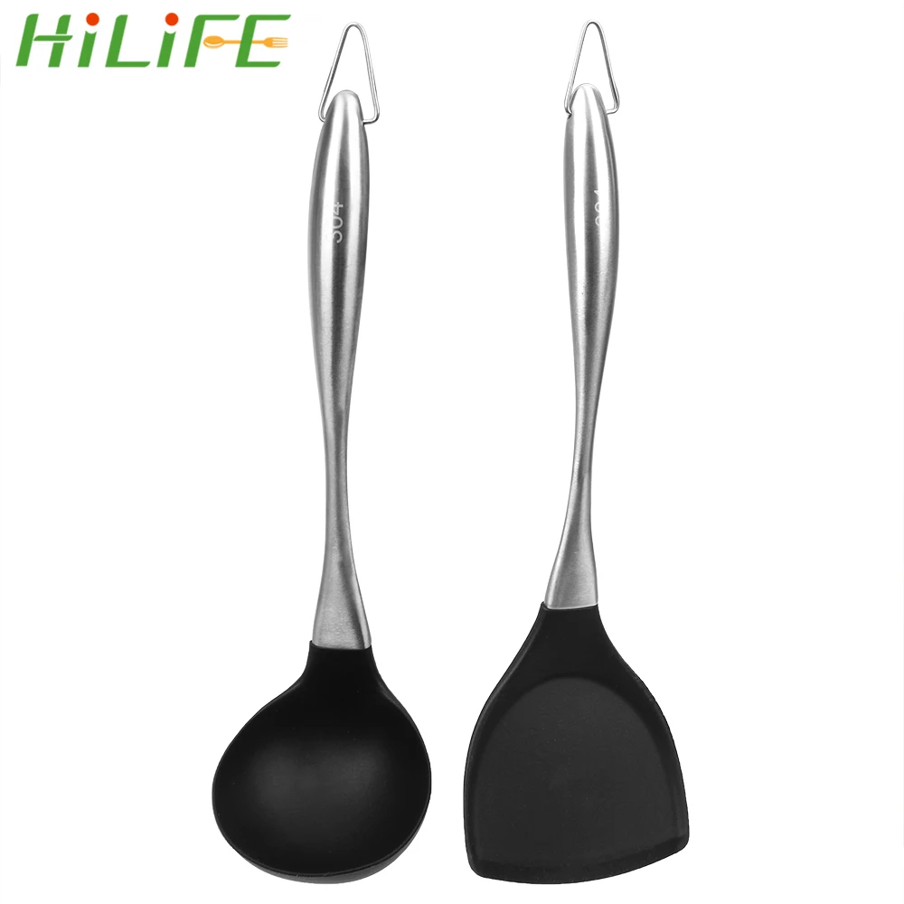 HILIFE ложка для супа с ручкой из нержавеющей стали силиконовая лопатка стейка