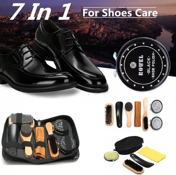 

4 In 1 Shoe Shine Care Neutral Polish Brush Kit Set Leather Shoes Boots Case Plastic Shoe Horn Wood Handle Brushes Cleaning