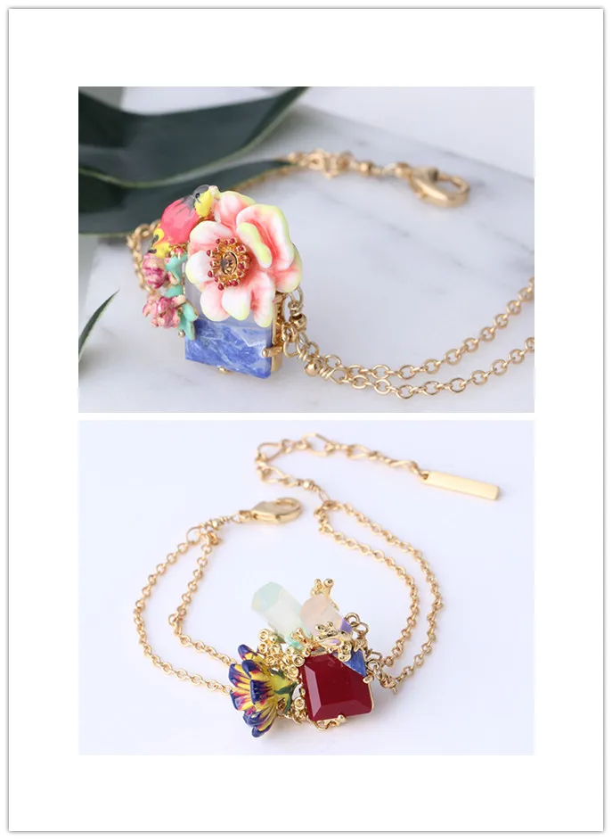 Free shipping Enamel glaze flower gem stone bracelet