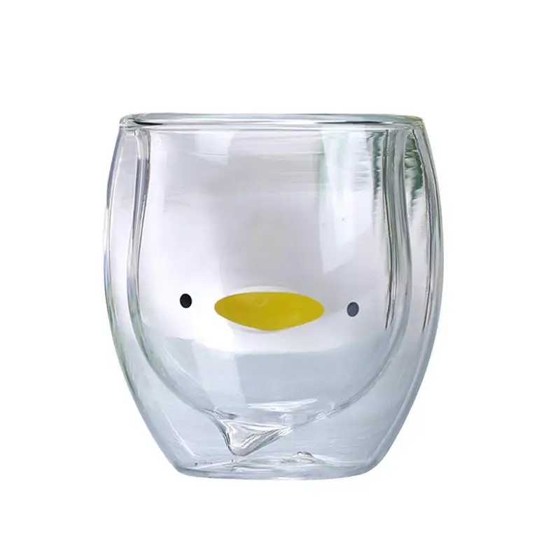 

1 pc Glass Mug Lovely Double Wall Cartoon Little Duck Clear Creative Teacup Coffee Milk Cup Drinking Cups for Home Office