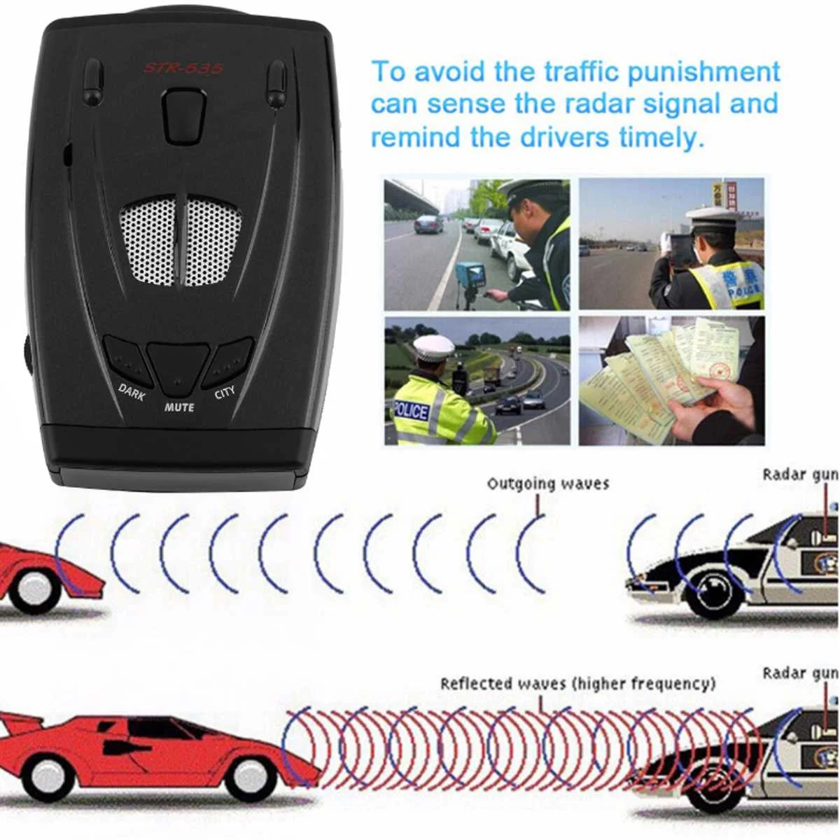 

Car Radar Detector English Russian Version STR535 Auto 360 Degree Vehicle Speed Voice Alert Alarm Warning 16 Band LED Display