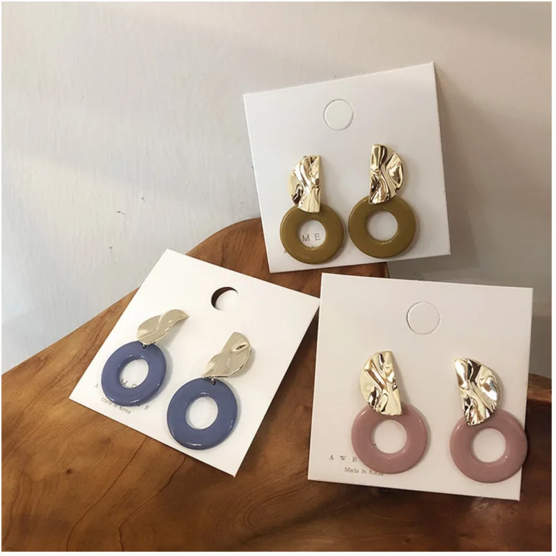 

2019 Korea Japan Geometric Colorful Acrylic Geometric Circle Irregular Metal Sequin Dangle Earrings For Women Girl Beach Brinco