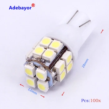 

100X Car Accessories T10 W5W 194 168 20 LED 1210 3528 SMD Car Auto Side Wedge Parking Lights Tail Lamp Bulb DC12V Pure White