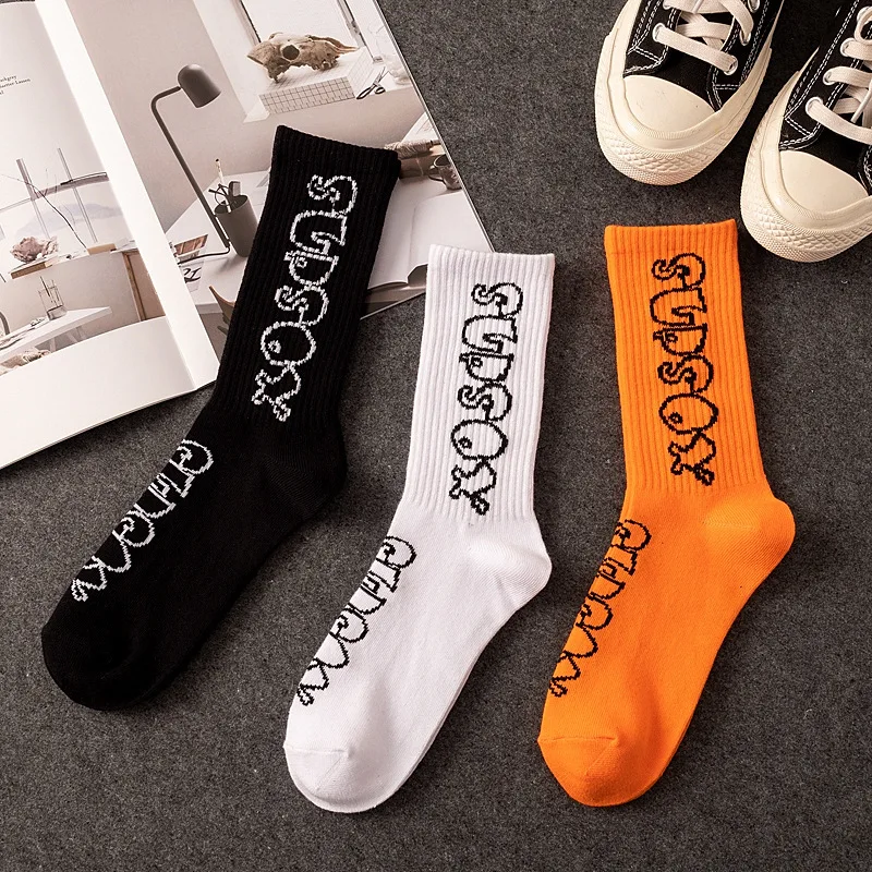 Модные забавные мужские спортивные носки в стиле хип-хоп с буквенным принтом винтажные повседневные мужские черные деловые хлопковые