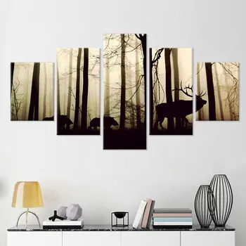 

5 Piece Canvas Painting Abstract Large Canvas Wall Painting Forest Deer Elk Wall Pictures for Living Room Home Decor Art
