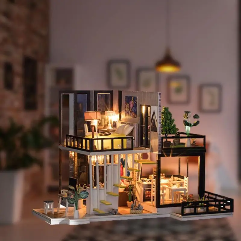Assembly Building Model Toy Doll House Wooden Miniature DIY Dollhouse Kit Dollhouse Furniture Kits Handicraft Birthday Gift