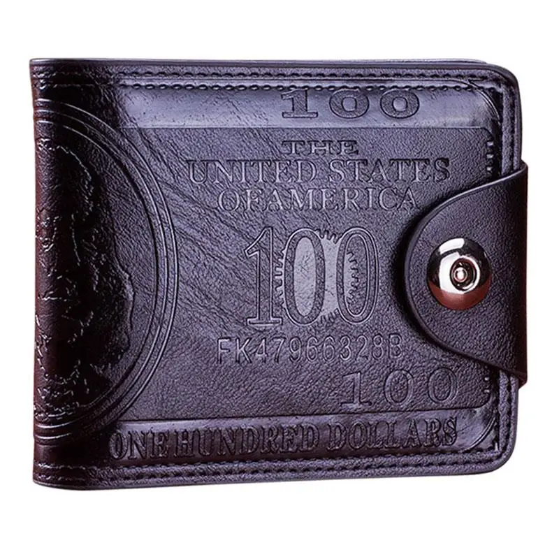 Винтажный Мужской кошелек из искусственной кожи, кошелек для долларов США, Двойные кошельки с принтом, кошелек для мальчиков с магнитной пряжкой