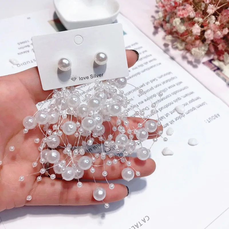 

2019 New Korean Exaggerated Ear Line Irregular Metal Earrings For Women Elegant Personality Vintage Pearl Fringe Wedding Jewelry
