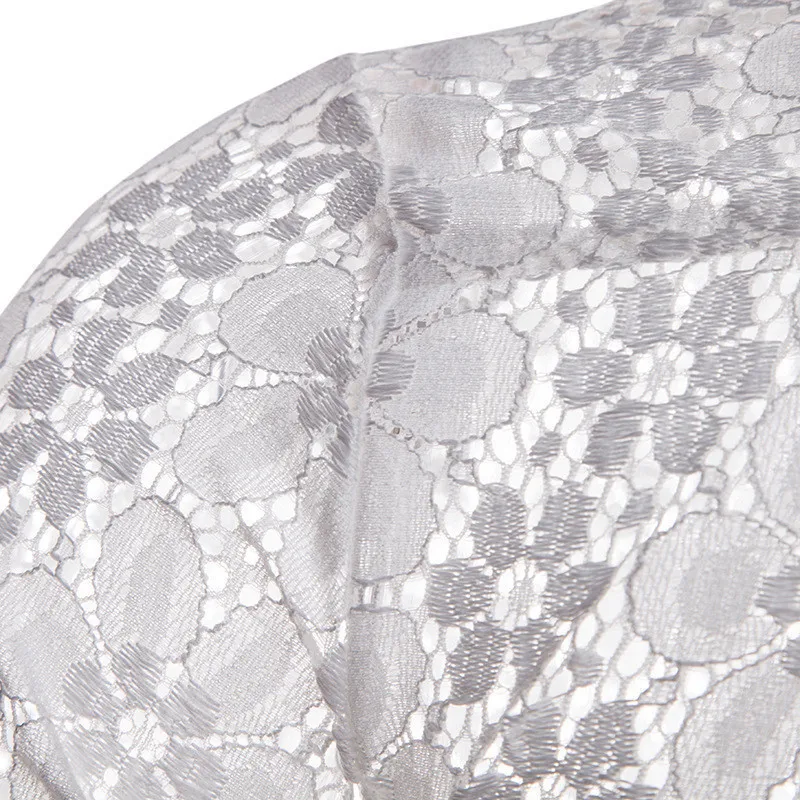 Floral Embroidery Lace Shirt Men Black White Transparent Sexy Skinny Shirts Muscle Fit See Trough Club Black Shirt Male Clothing