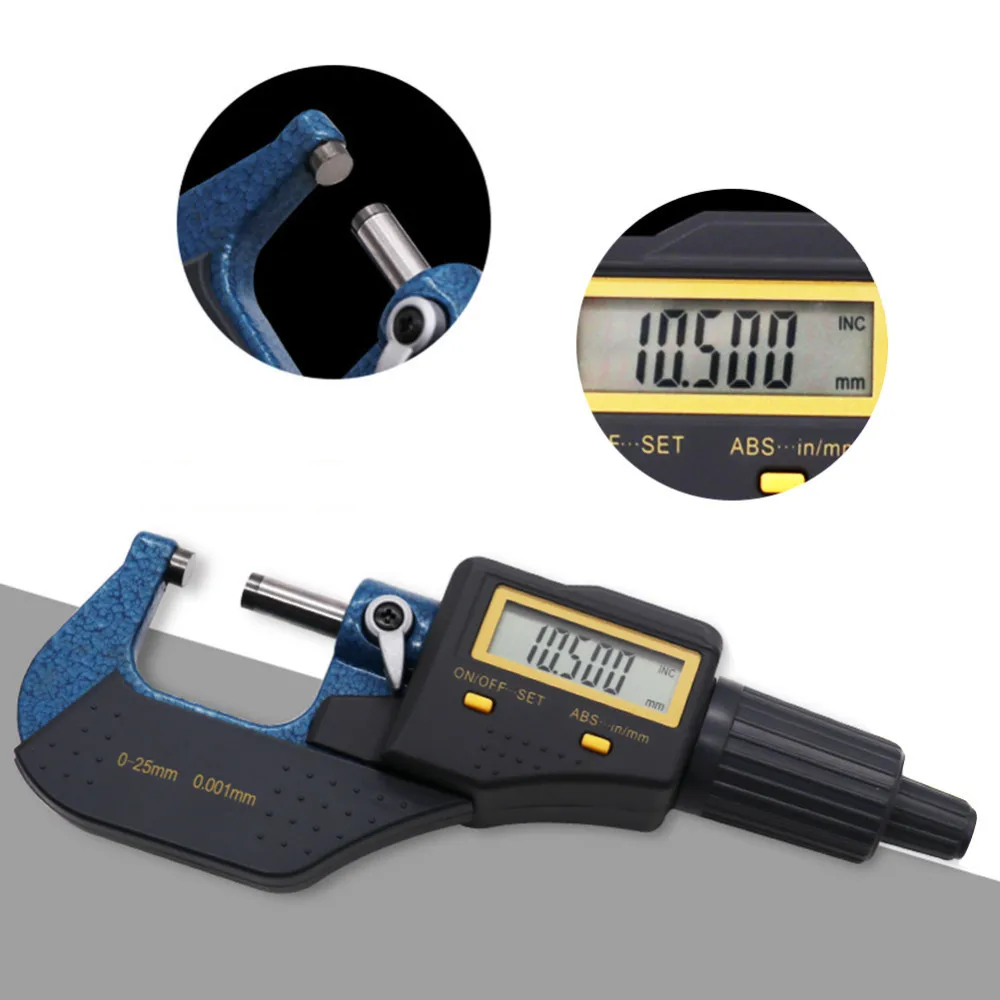 

0.001mm Electronic Outside Micrometer 0-25mm Extra Large LCD Screen Digital Micrometer Digital Caliper Gauge Measuring Tools B2