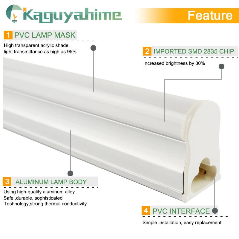 Kaguyahime светодиодный трубки T8 T5 интегрированный 6W 10W 220 V/110 V люминесцентная трубчатая светодиодная T5 светильник ламповая лампа светильник ing 30 см 60 см теплый белый холодный