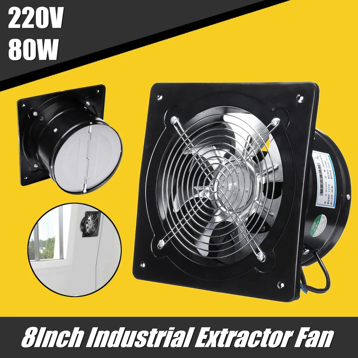 

8 inch 220V 80W Stainless Steel Metal Wall Mounting Exhaust Fan Industrial Ventilation Fan Panel Fan Kitchen Window Extractor