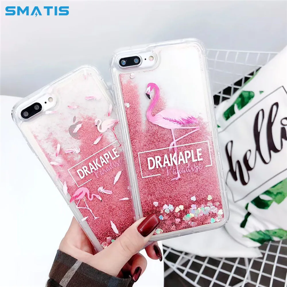 

Quicksand Flamingos Soft Silicone Phone Anti-fall for iPhone 7 X XR Cute Full Protection Cover for iPhone 8 6S Plus XS Max Case