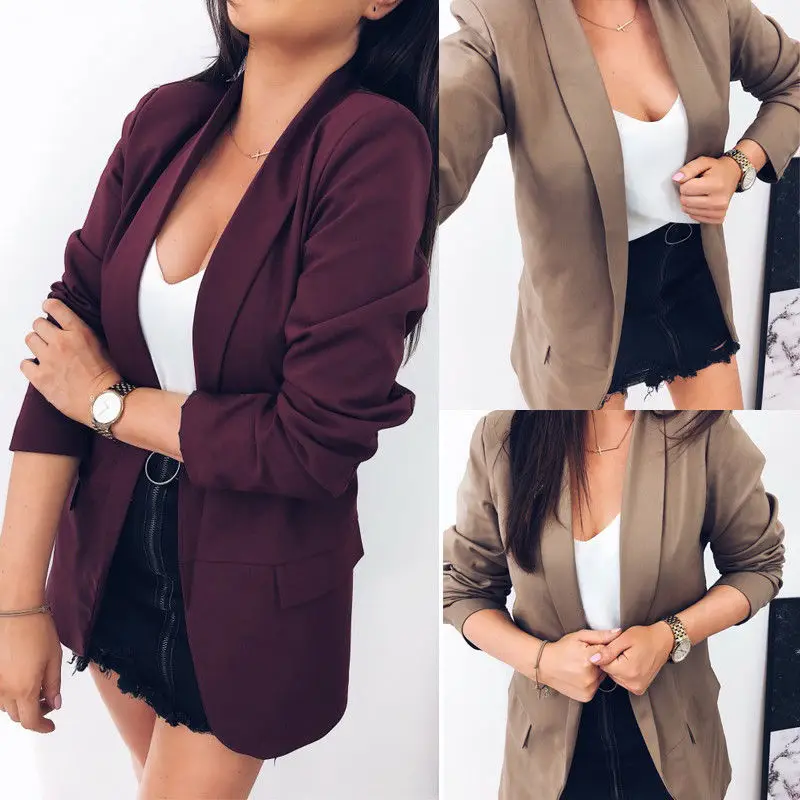 

Autumn Winter 2018 Women OL Suit Pockets Long Sleeve Slim Fit Blazer Coat Solid Color Outwear S-XL