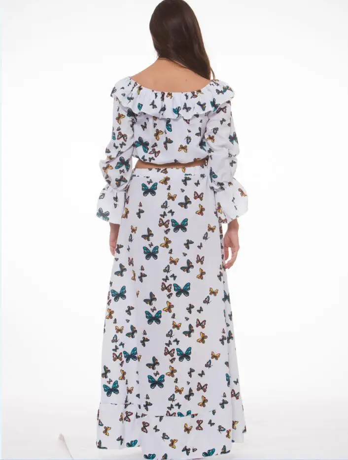 Uгость женское платье комплект из двух предметов с бабочкой и рюшами с длинным рукавом свободное платье в пол для отдыха песчаное пляжное платье Весна
