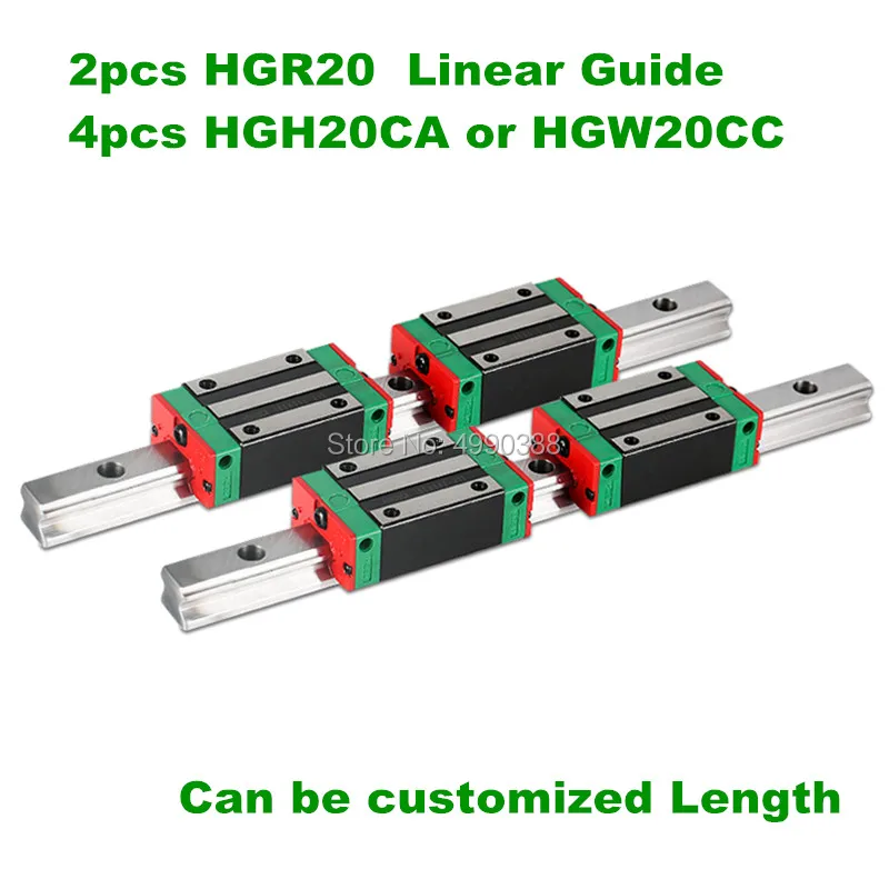 

20MM 2pcs linear rail HGR20 1100mm 1200mm 1500mm cnc parts and 4pcs HGH20CA or HGW20CC linear guide rails block HGW20CC hgh20