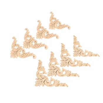 

Top Quality 4pcs/set Rubber Wood Carved Corner Onlay Applique Furniture Flower Shape Unpainted Decoration Furniture Accessories