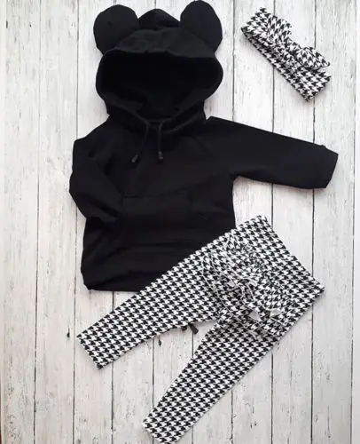 

New Arrival Newborn Infant Kid Baby Girl Clothes Sets Hooded Cotton Popular Tops Shirt Plaid Ruffle Pants Winter Outfit Clothes