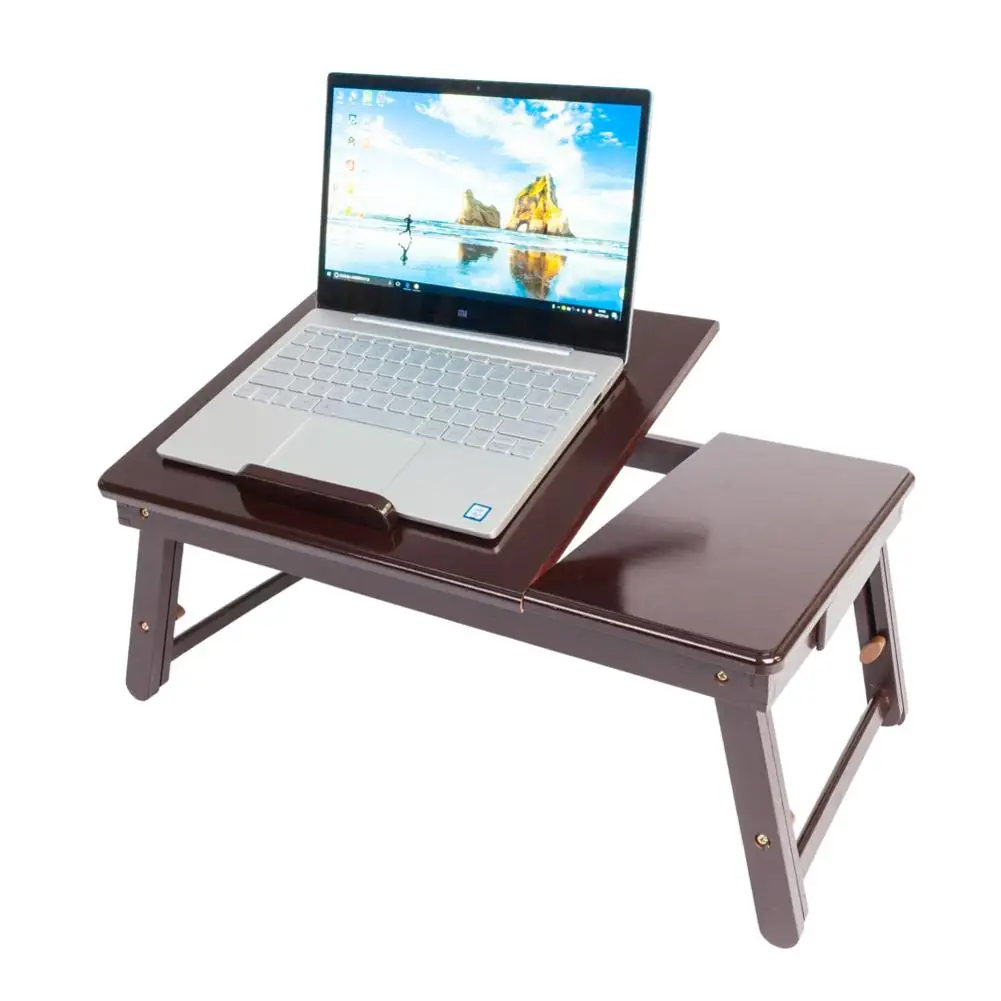 

Foldable Retro Plain Design Adjustable Bamboo Lap Desk Tray Dark Coffee Stand Lap Sofa Bed Tray Notebook Desk Study Working Desk