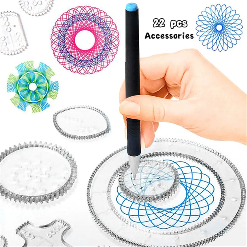 

22pcs ABS Painting Drawing Million Flower Ruler Multifunctional Puzzle Luxury Copy Geometric Gears Ruler Drafting Tools Kids Toy