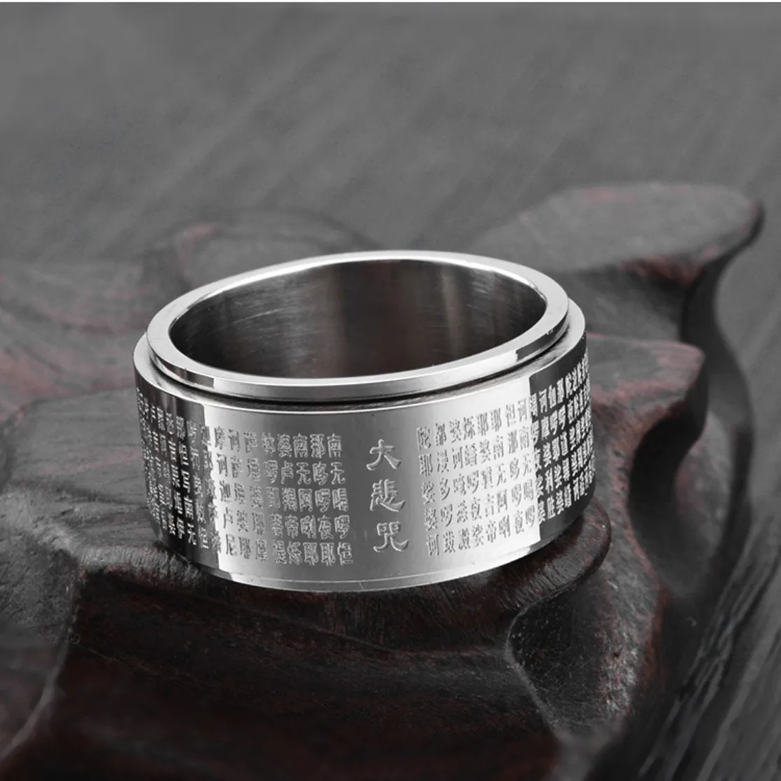 Серебряный Спиннер с буквой Будды, вращающийся Байкер для мужчин и мужчин, мужское кольцо из нержавеющей стали, Подарок на годовщину, кольца в подарок