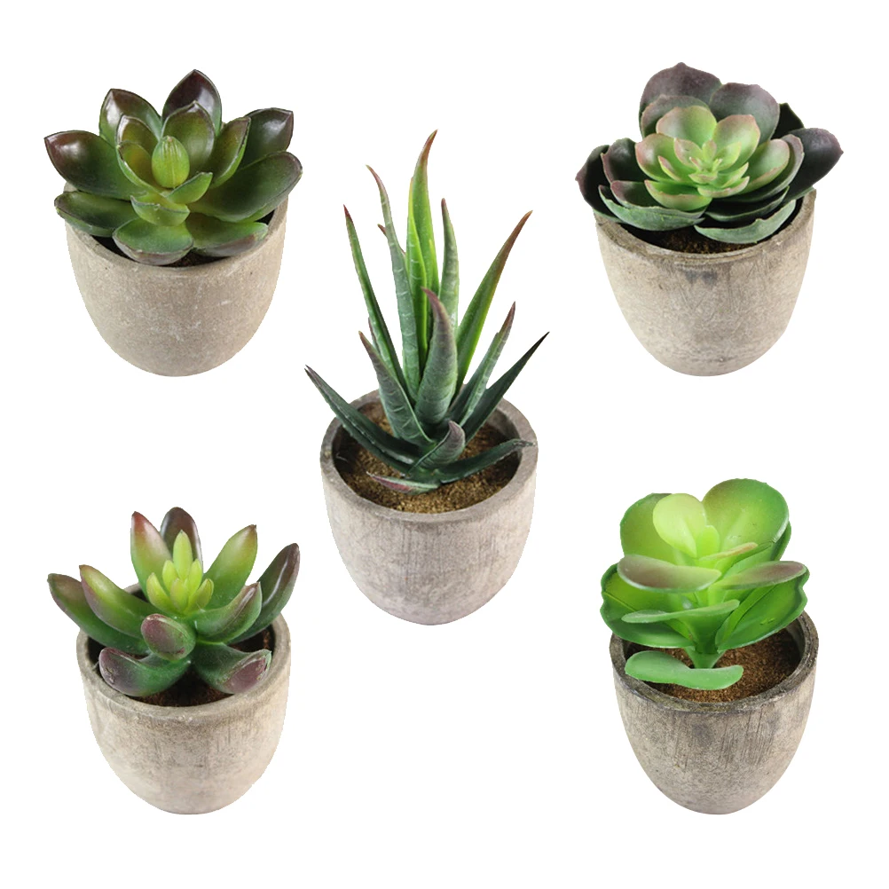 

5 Pcs Artificial Plant Succulents Fake Potted Mini Creative Retro Bonsai Decor Simulation Plants For Office Home Cafe