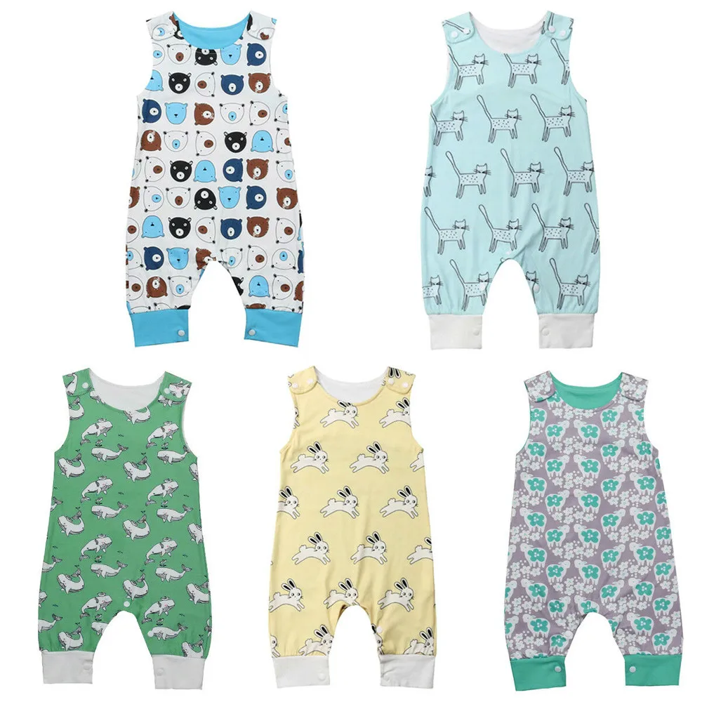 

2019 Cute Newborn Baby Girl Boy Cartoon Romper Jumpsuit Summer Sleeveless Cotton Casual Easter Baby Girl Boy Clothes Sunsuit