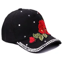Новая модная однотонная бейсбольная кепка Женская Бейсболка с цветочной вышивкой бейсболка со стразами размер Регулируемая бейсбольная шапка
