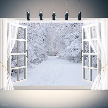 

5x7FT Vinyl Winter Window Snow Forest Photography Backdrop Photographic Background Photo Studio Shoots Paper Board Prop