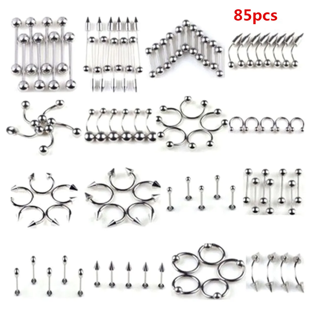 Шеллхард 85 шт./лот Mix Многофункциональный Stainlee сталь пирсинг ювелирные изделия Мода Нос кольцо губы в язык, бровь пирсинг для пупка