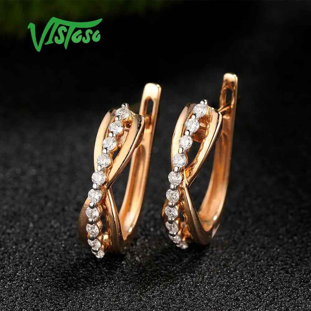 VISTOSO золотые серьги для женщин 14K 585 розовое золото сверкающие роскошные