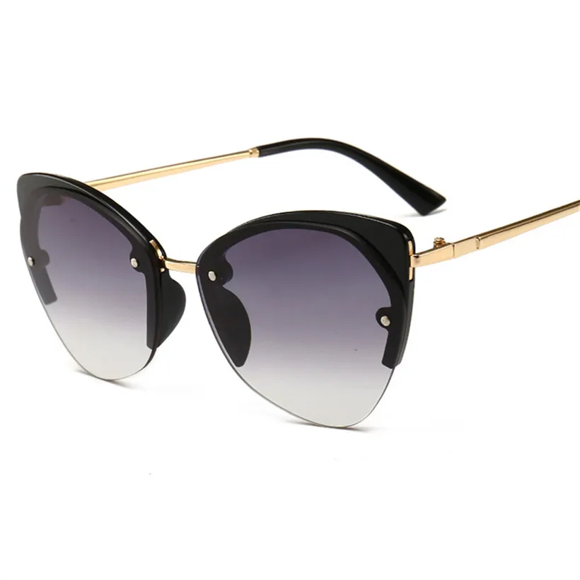 

NYWOOH Luxury Cat Eye Sunglasses Women Vintage Oversized Gradient Sun Glasses Ladies Semi-rimless Metal Eyewear